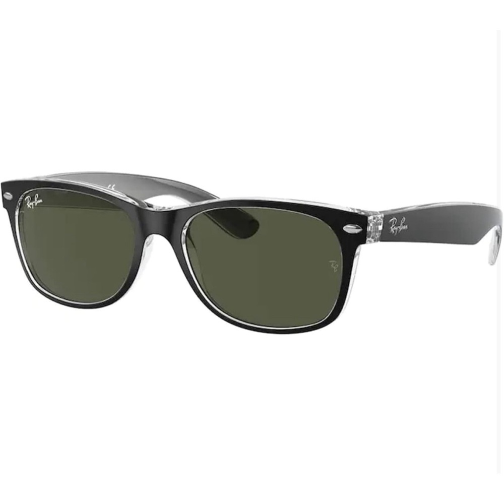 Ray-Ban RB2132 NEW WAYFARER Sunglasses Black & Transparent/Polar Green Polarized
